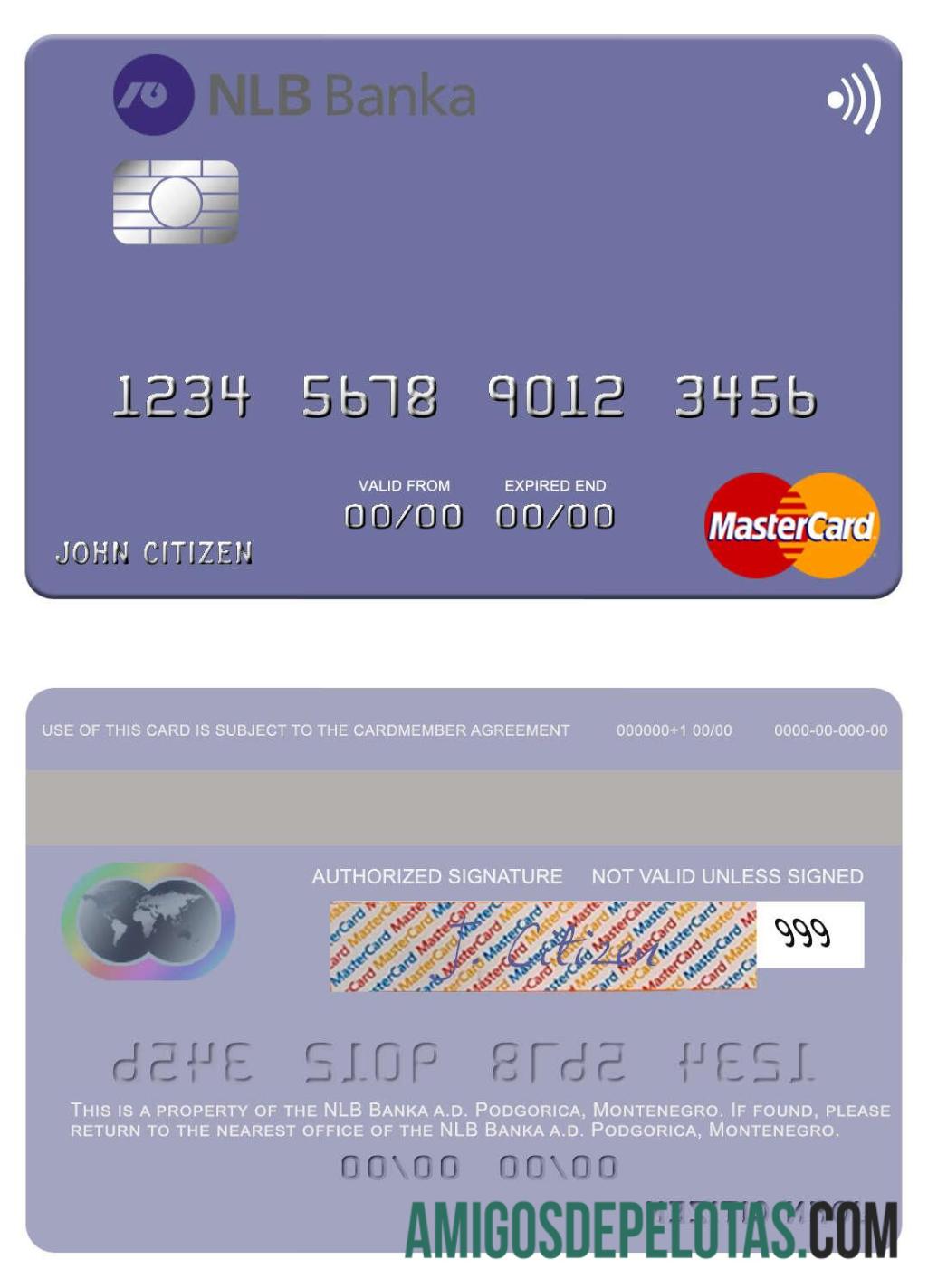 Montenegro NLB Banka A.d. Podgorica Mastercard template